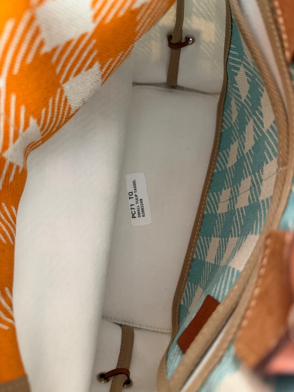 Dooney & Bourke Teal and Cream Plaid Canvas Small Tulip Tassel Tote - Picture 16 of 16